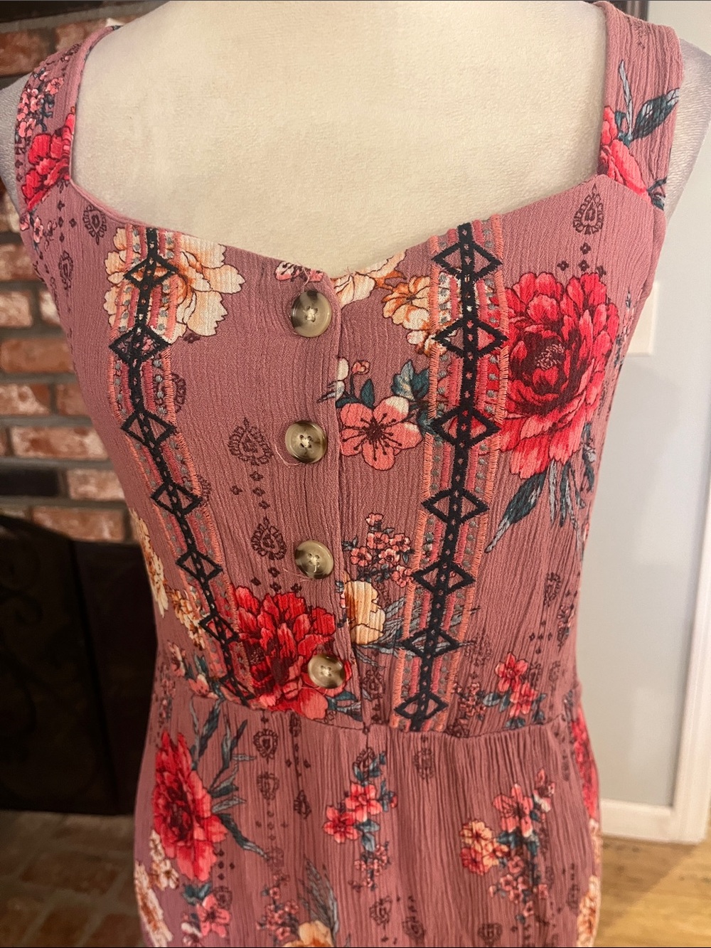 Knox Rose Dusty Rose Floral Button-Front Maxi Dress - Picture 2 of 5